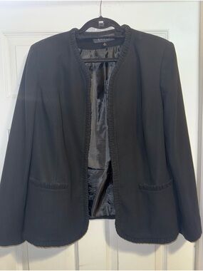 Kasper Black Collarless Ruffle-Edge Open Blazer